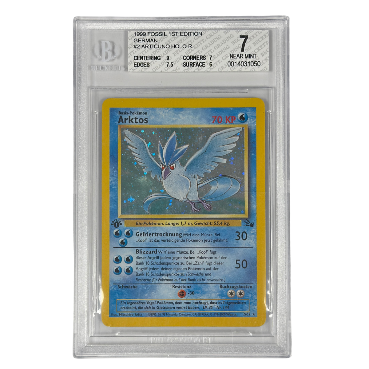 Pokémon - Arktos Holo #2/62 (Fossil 1st Edition) – BGS 7 Near mint