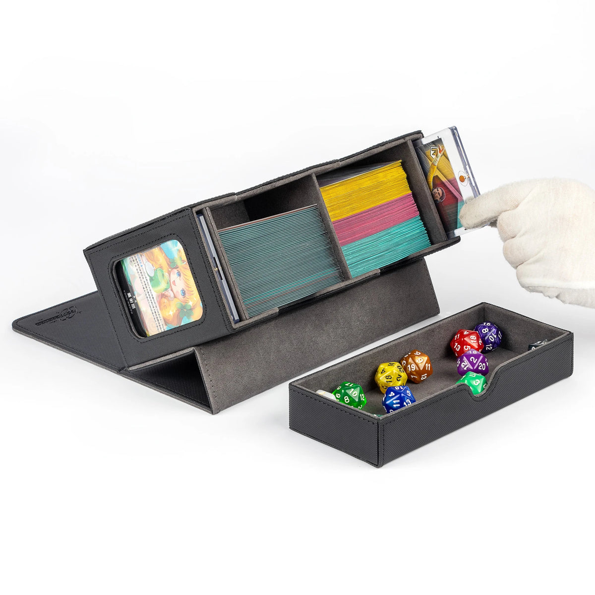 cardcosmos - Caja para mazo Premium 200+ con bandeja para Dados Negra
