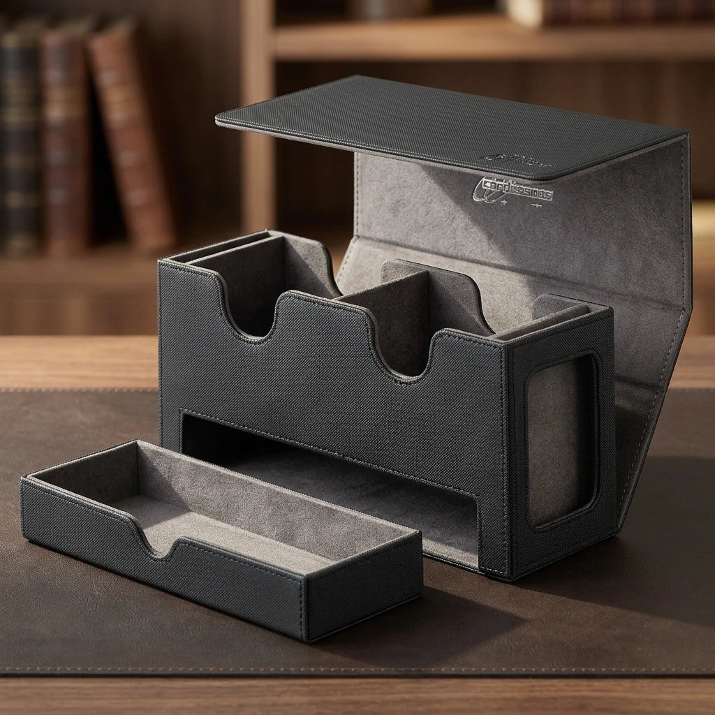 cardcosmos - Caja para mazo Premium 200+ con bandeja para Dados Negra