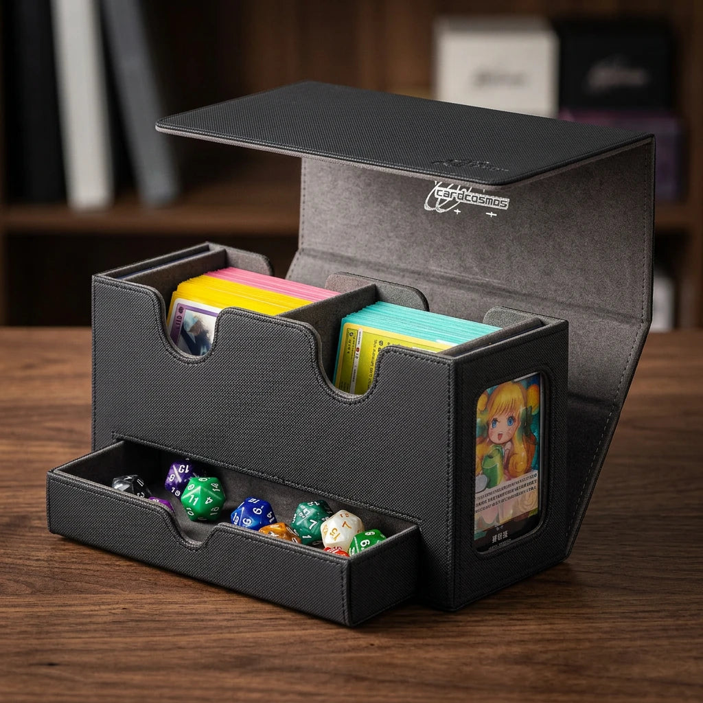 cardcosmos - Caja para mazo Premium 200+ con bandeja para Dados Negra