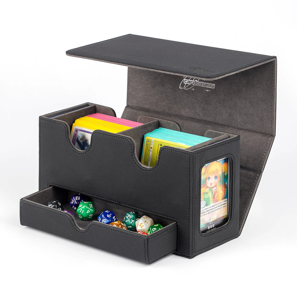 cardcosmos - Caja para mazo Premium 200+ con bandeja para Dados Negra