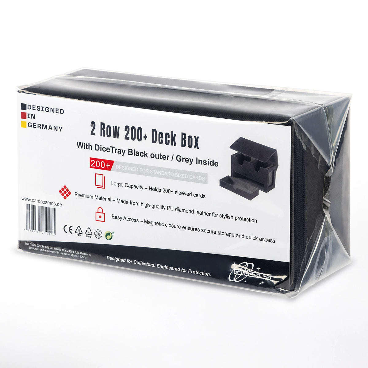 cardcosmos - Caja para mazo Premium 200+ con bandeja para Dados Negra