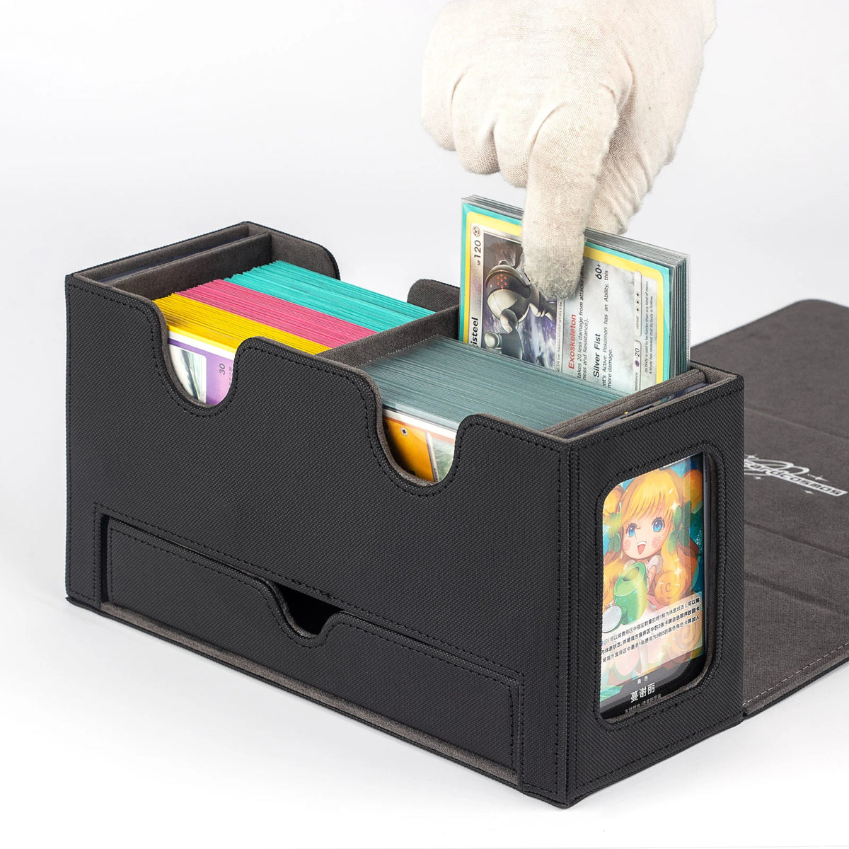 cardcosmos - Caja para mazo Premium 200+ con bandeja para Dados Negra