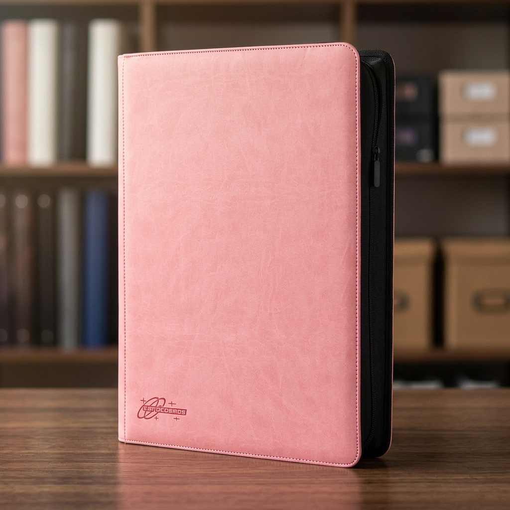 cardcosmos - Carpeta con cremallera 16 bolsillos premium XXL de cuero - Rosa