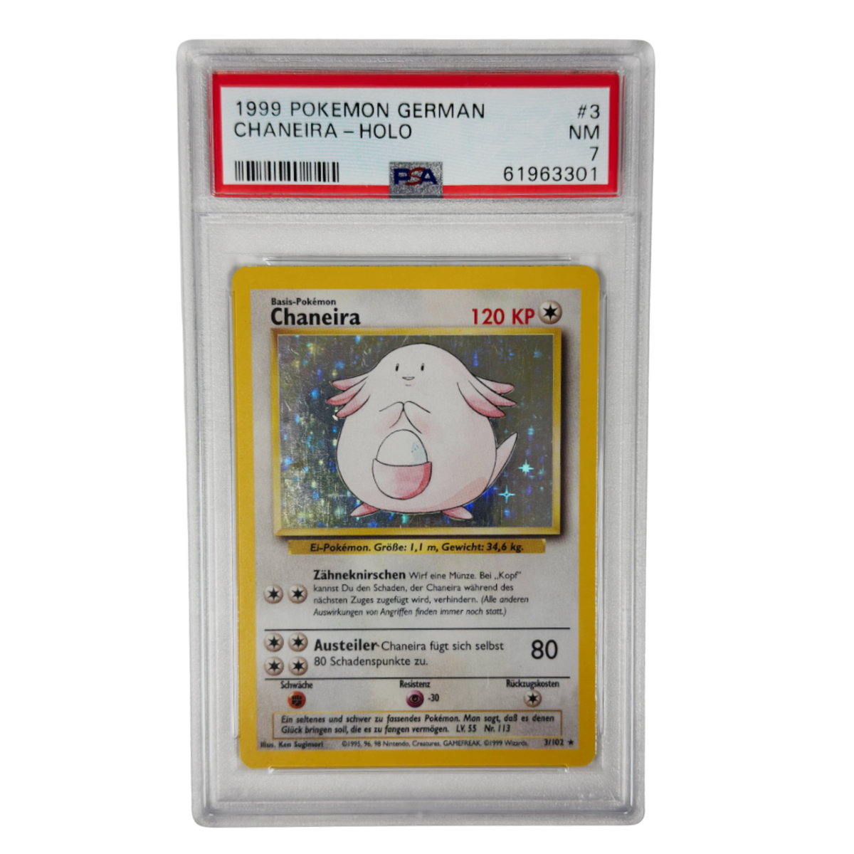 Pokémon - Chaneira Holo #3/102 Base Set (1999) Alemán – PSA 7 NM
