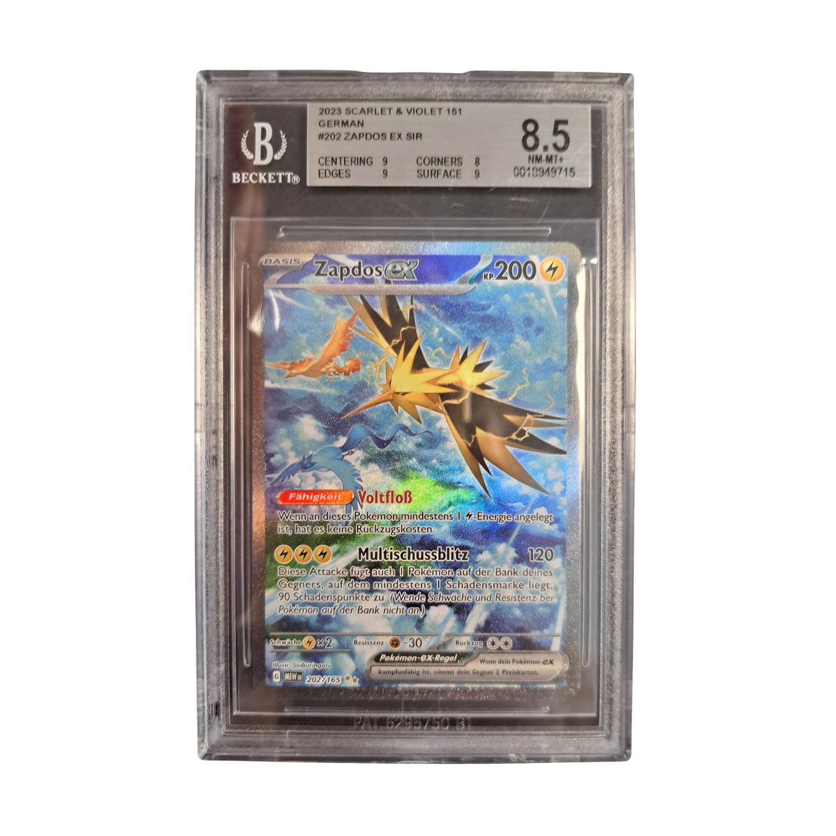 Pokémon - Zapdos ex SIR 202/165 Karmesin & Purpur 151 BGS 8.5 German