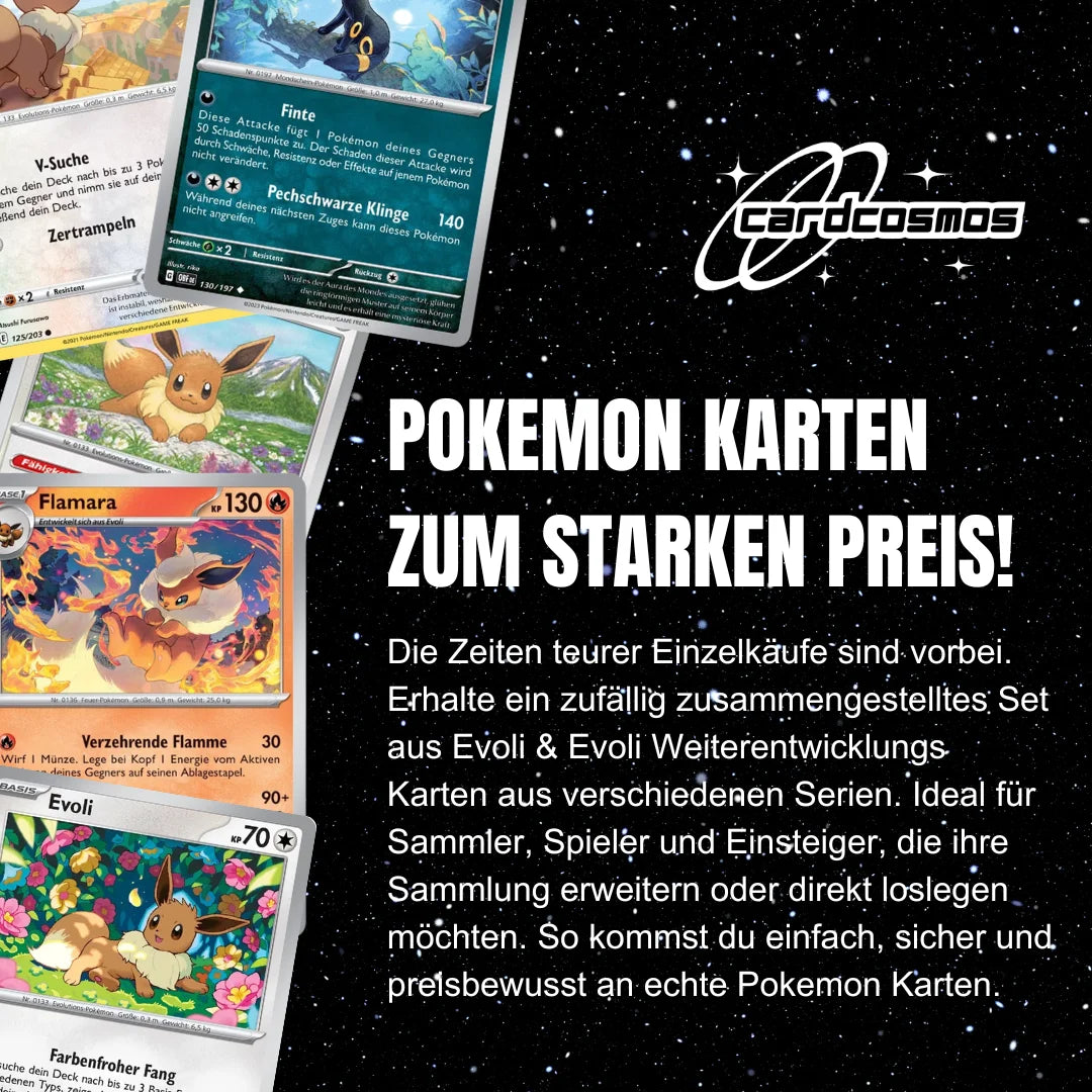 Set de cartas Pokémon Inglés – 10 cartas Evoli/Eevee y evoluciones – Selección aleatoria