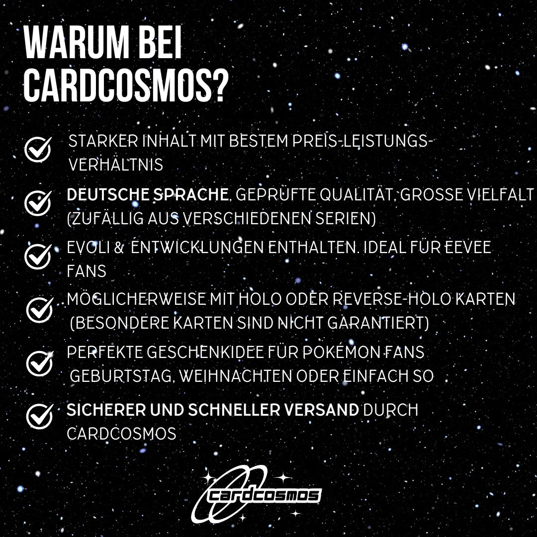 Set de cartas Pokémon Alemán – 10 cartas Evoli/Eevee y evoluciones – Selección aleatoria