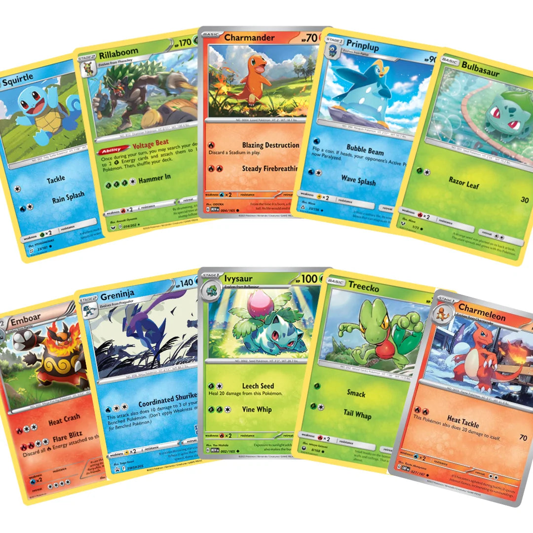 Pokémon Card Set English – 20 Starter Pokémon & Evolutions Cards – Randomly Assembled