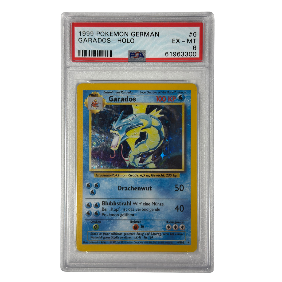 Pokémon - Garados Holo #6/102 Base Set (1999) Alemán – PSA 6 EX-MT