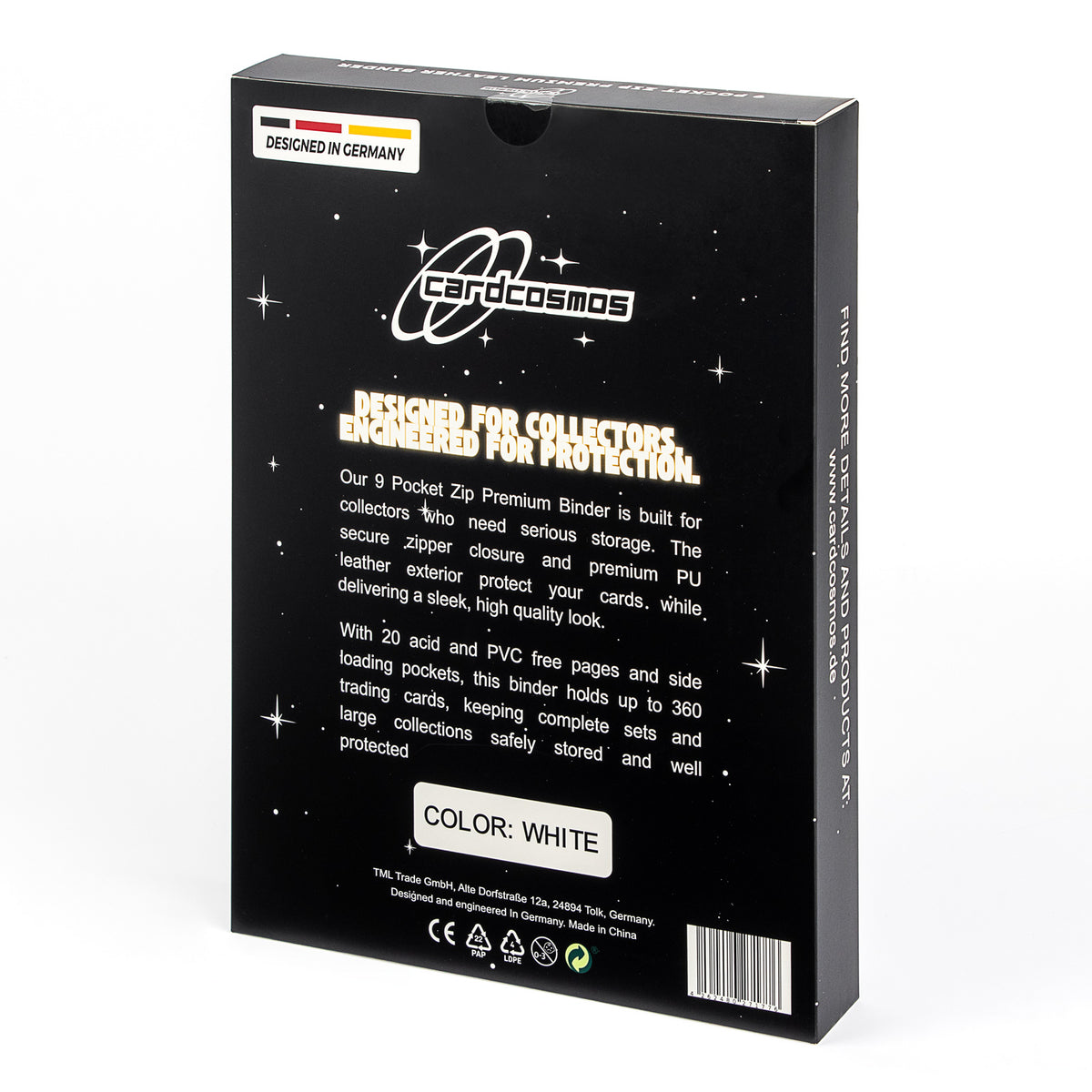 cardcosmos - Carpeta con cremallera 9 bolsillos premium de cuero - Blanco