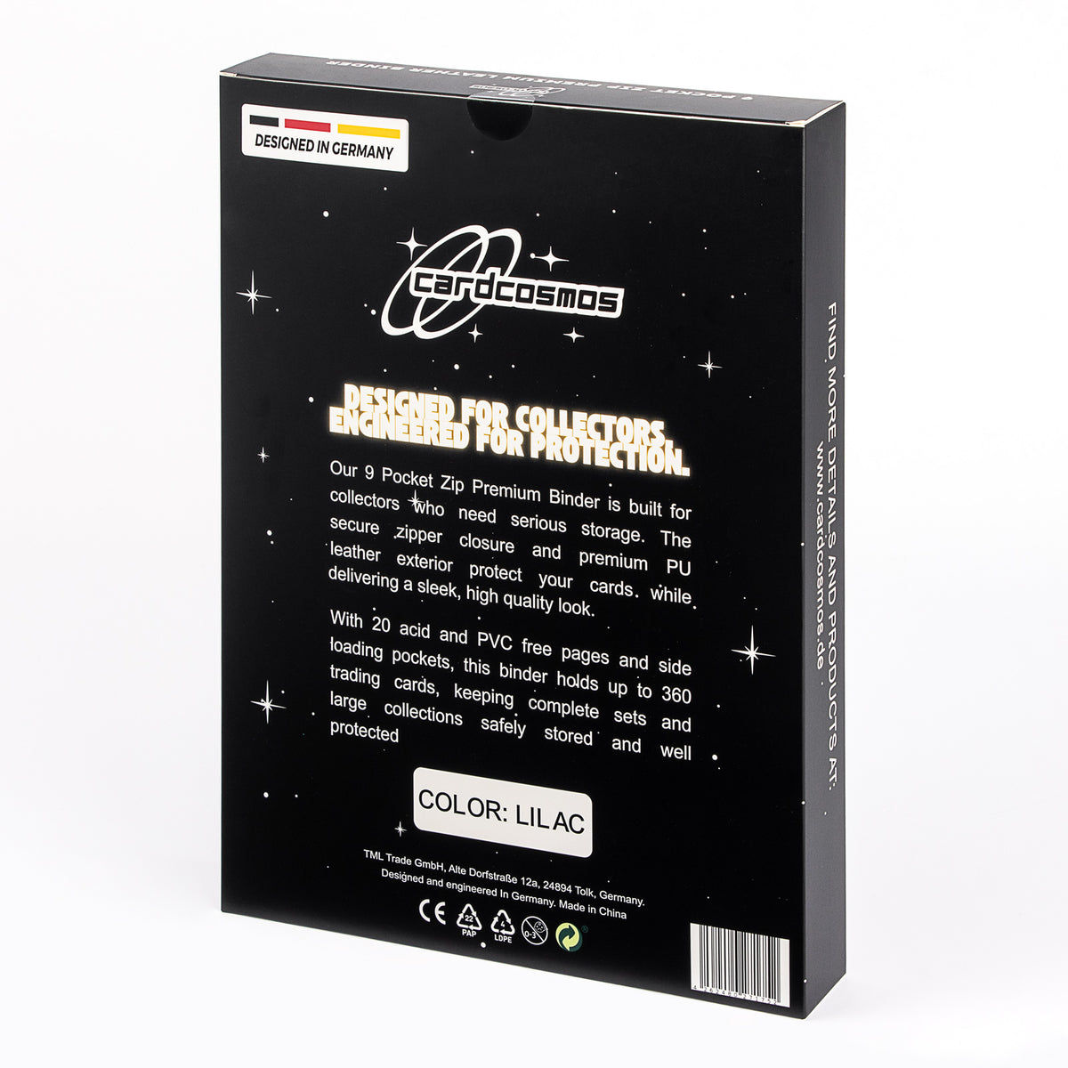 cardcosmos - Carpeta con cremallera 9 bolsillos premium de cuero - Lila