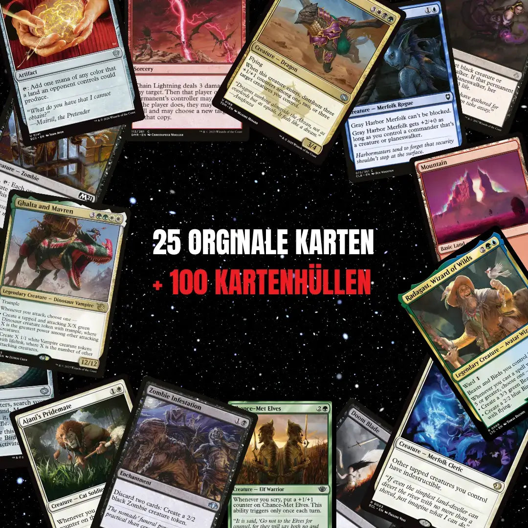 Magic: The Gathering Set de cartas Inglés – 25 cartas incl. 2 raras + 100 Fundas para cartas