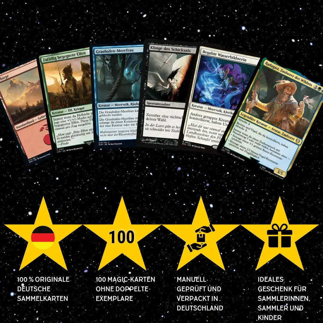Magic: The Gathering Card Set German – 100 cards incl. 8 Rares & 2 Foils + 100 Card Sleeves