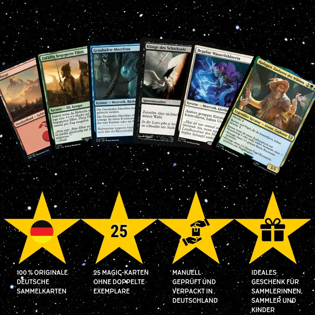 Magic: The Gathering Card Set German – 25 cards incl. 2 Rares + 100 Card Sleeves