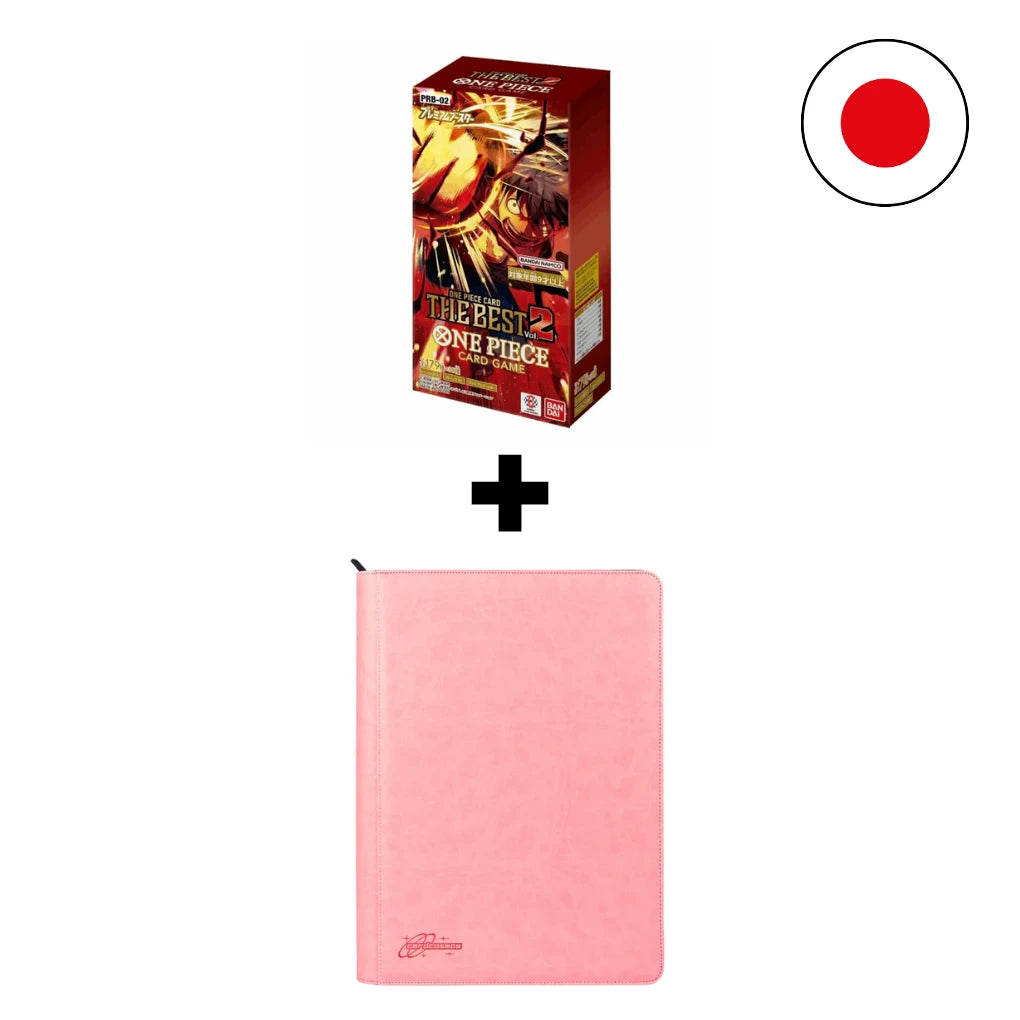 One Piece Card Game - PRB-02 Japanese + 16 Pocket XXL Zip Binder Pink Bundle