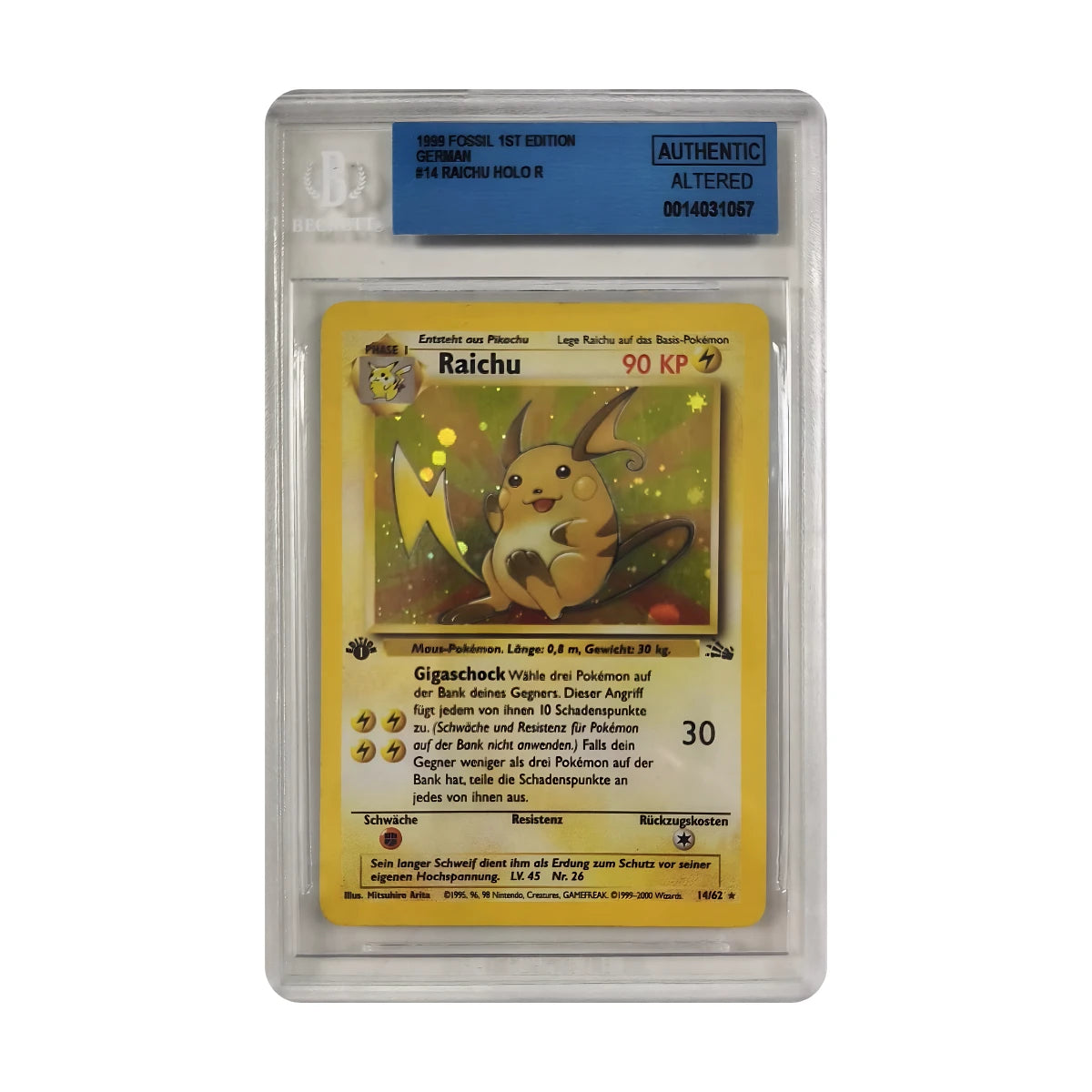 Pokémon - Raichu Holo #14/62 1st Edition (Fossil) – BGS Auténtica Altered