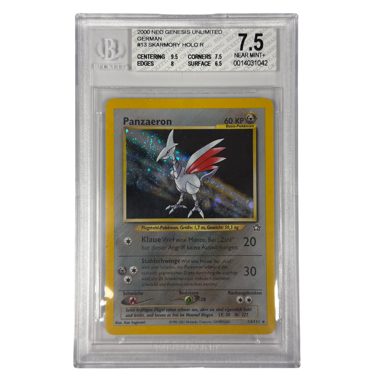 Pokémon - Panzaeron Holo #13/111 (Neo Genesis Unlimited) – BGS 7.5 Near mint+