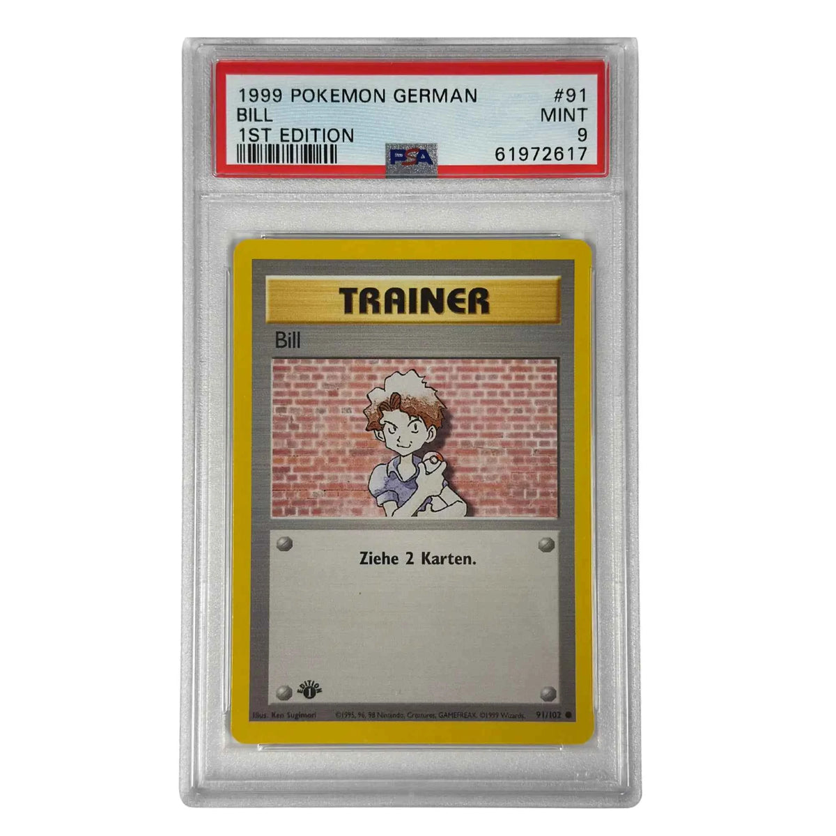 Pokémon - Bill 1st Edition #91/102 Base Set (1999) Deutsch – PSA 9 Mint