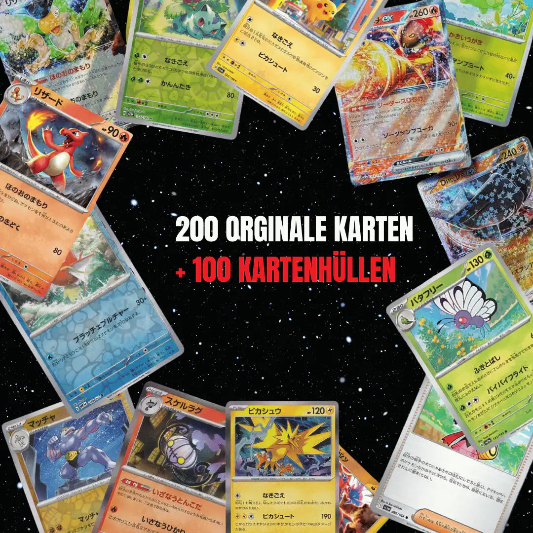Pokémon Karten Set Japanisch – 200 Karten inkl. 25 Holo + 100 Kartenhüllen