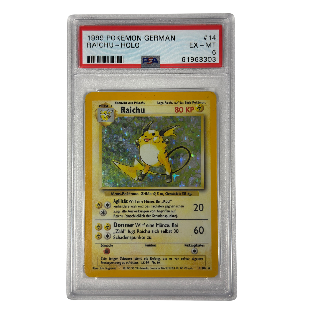 Pokémon - Raichu Holo #14/102 (Base Set) – PSA 6 Excelente-Mint
