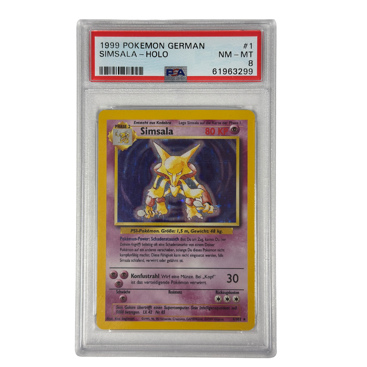 Pokémon - Simsala Holo #1/102 Base Set (1999) Alemán – PSA 8 NM-MT