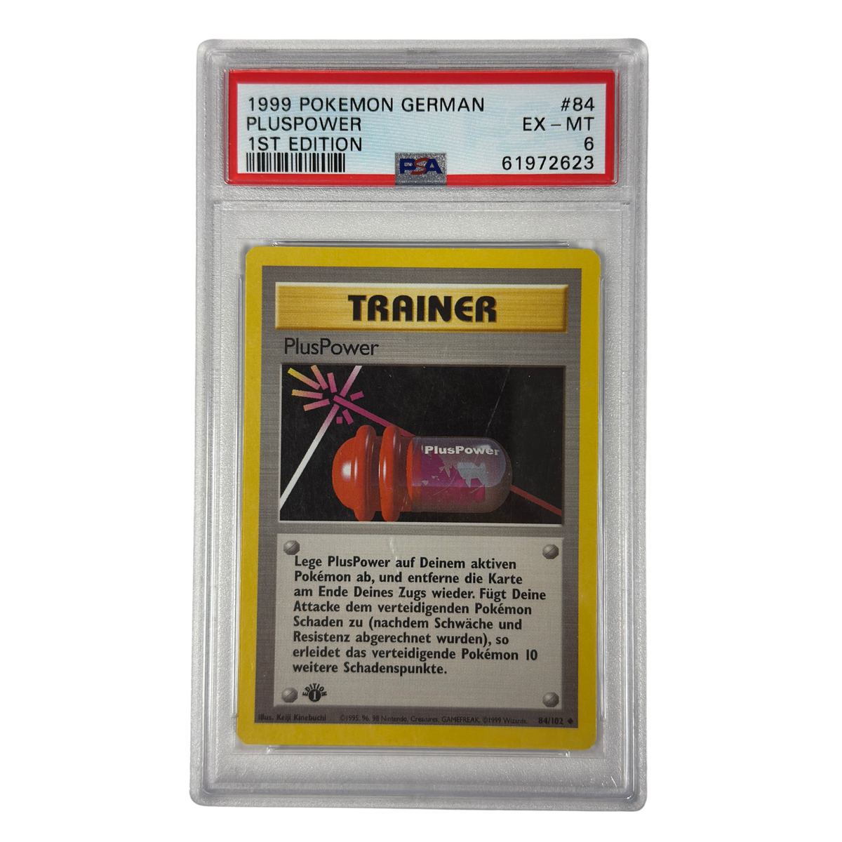 Pokémon - PlusPower 1st Edition #84/102 Base Set (1999) German – PSA 6 EX-MT